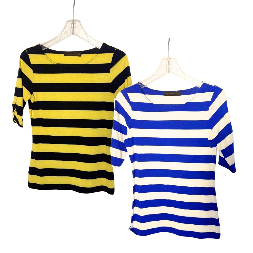 Lot of Two Y2K Striped Fitted Short Sleeve Tops Size‎ XS Preppy Nautical Coastal